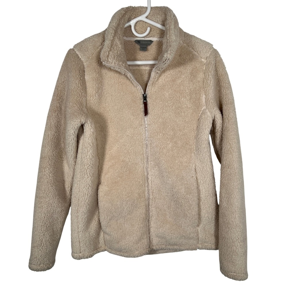 Cozy Beige Cloudveil Full Zip‎ Sherpa Fleece Jacket Mock Neck Small